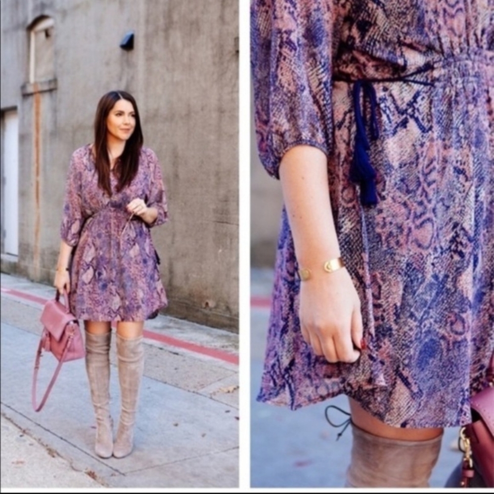 Anthropologie Floreat Zahara Peasant Dress Size Medium Snakeskin Print
